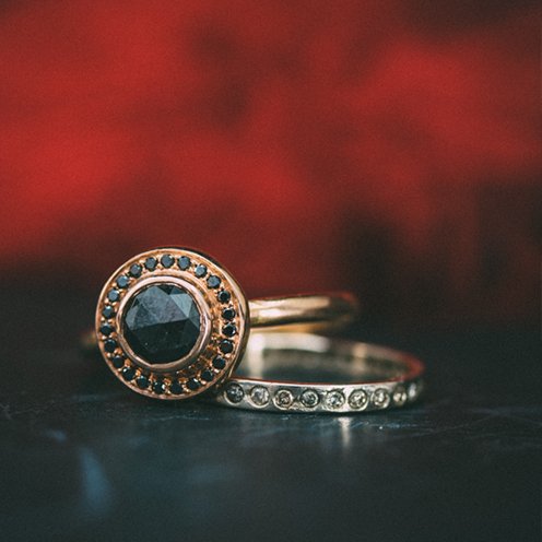 1 CARAT BLACK ROSE CUT DIAMOND ENGAGEMENT RING Hekate SETTING 18K ROSE GOLD - Machinations