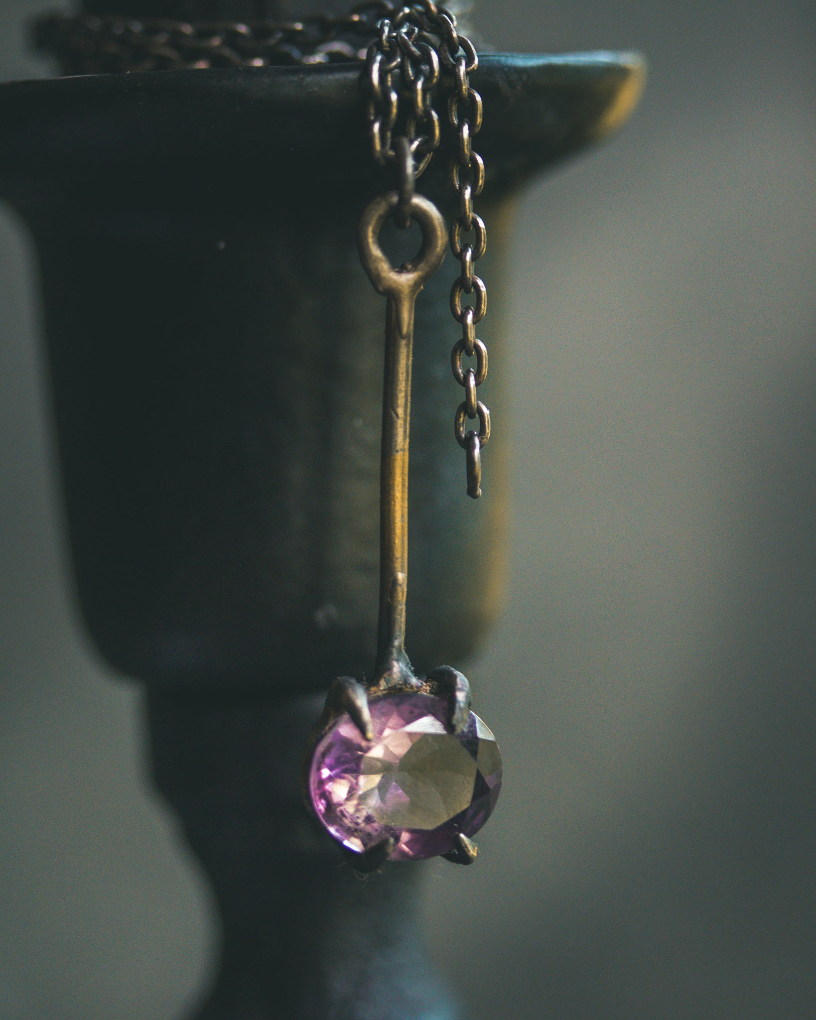 Divination Pendulum Necklace | Purple Amethyst | Sterling Silver Spiritual Charm | Talisman for Meditation & Ritual | Meteromance