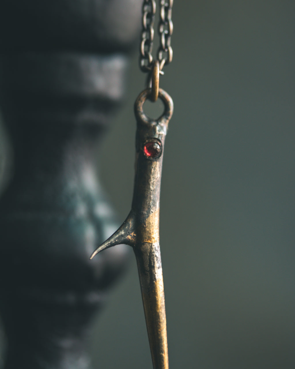 Thorn Pendant with Almandine Garnet – Sterling Silver & 23.5K Gold Talisman of Protection, Enchantment, and Passion