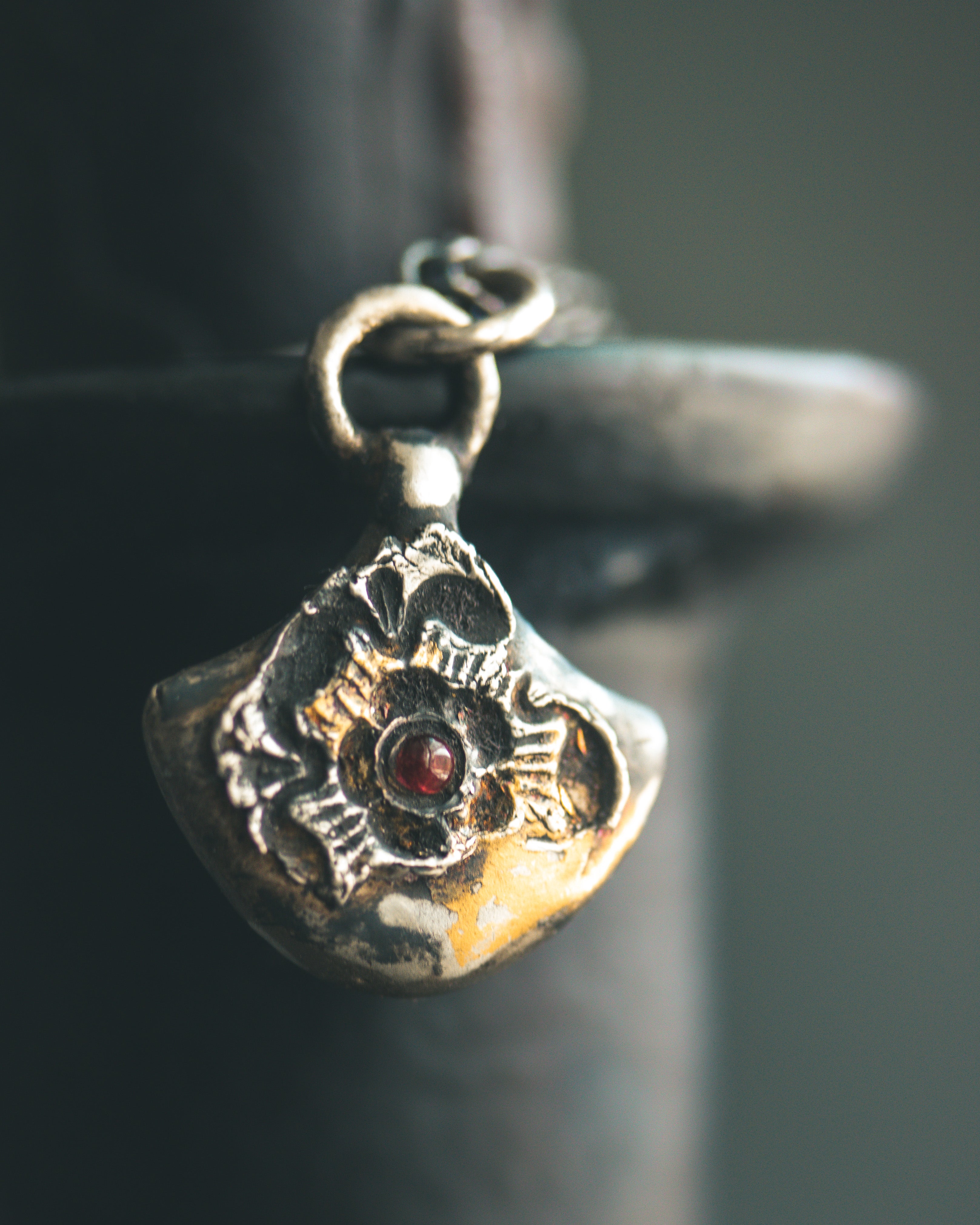 Rose of Death Tarot Amulet with Almandine Garnet | Talisman of Rebirth, Strength & Hidden Wisdom