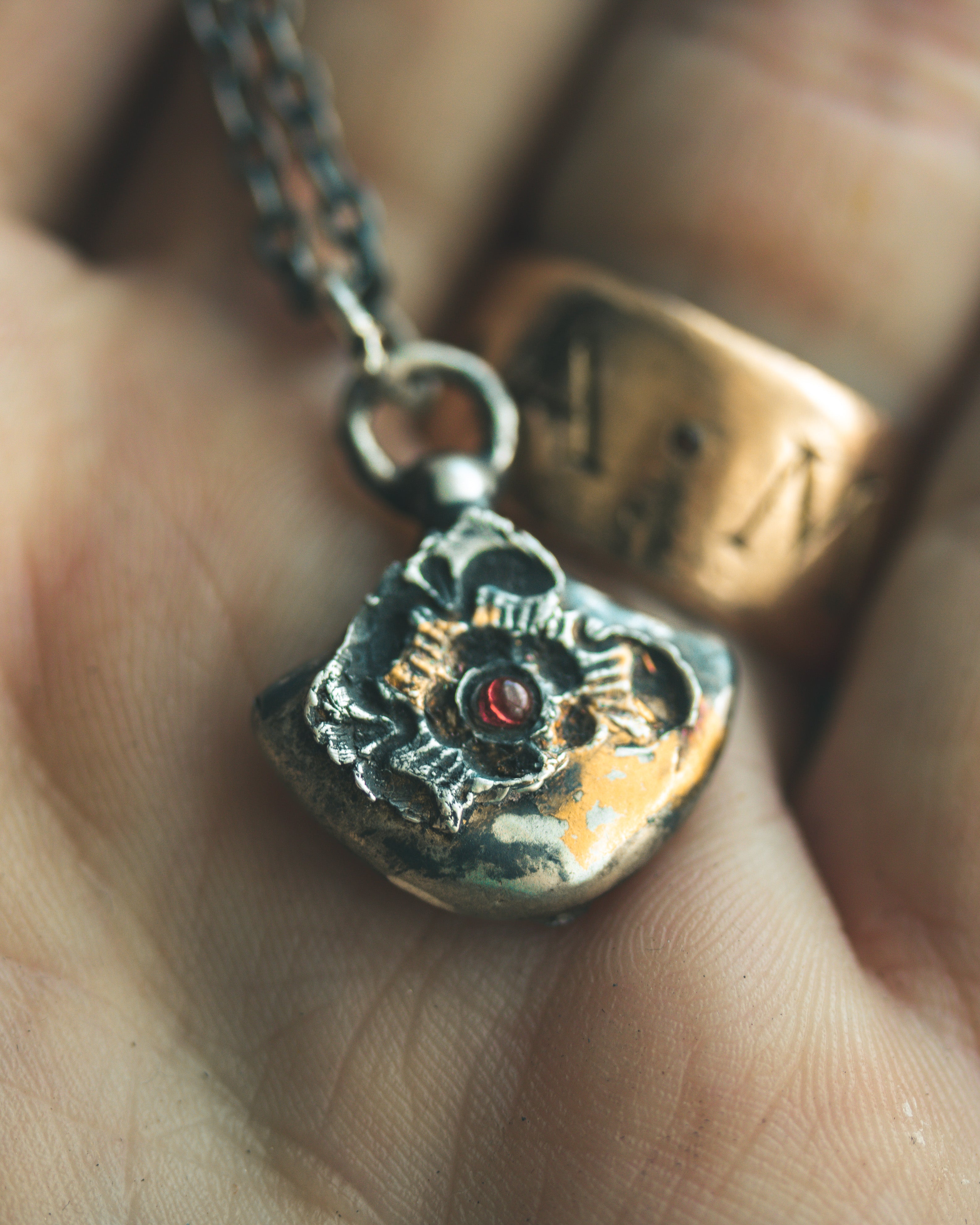 Rose of Death Tarot Amulet with Almandine Garnet | Talisman of Rebirth, Strength & Hidden Wisdom