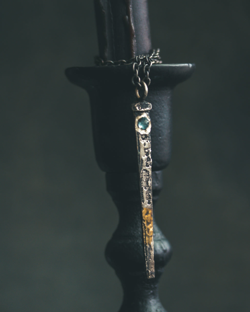 Coffin Nail Pendant with Rare Santa Maria Aquamarine – Sterling Silver & 23.5K Gold Talisman of Release, Protection & Oceanic Clarity