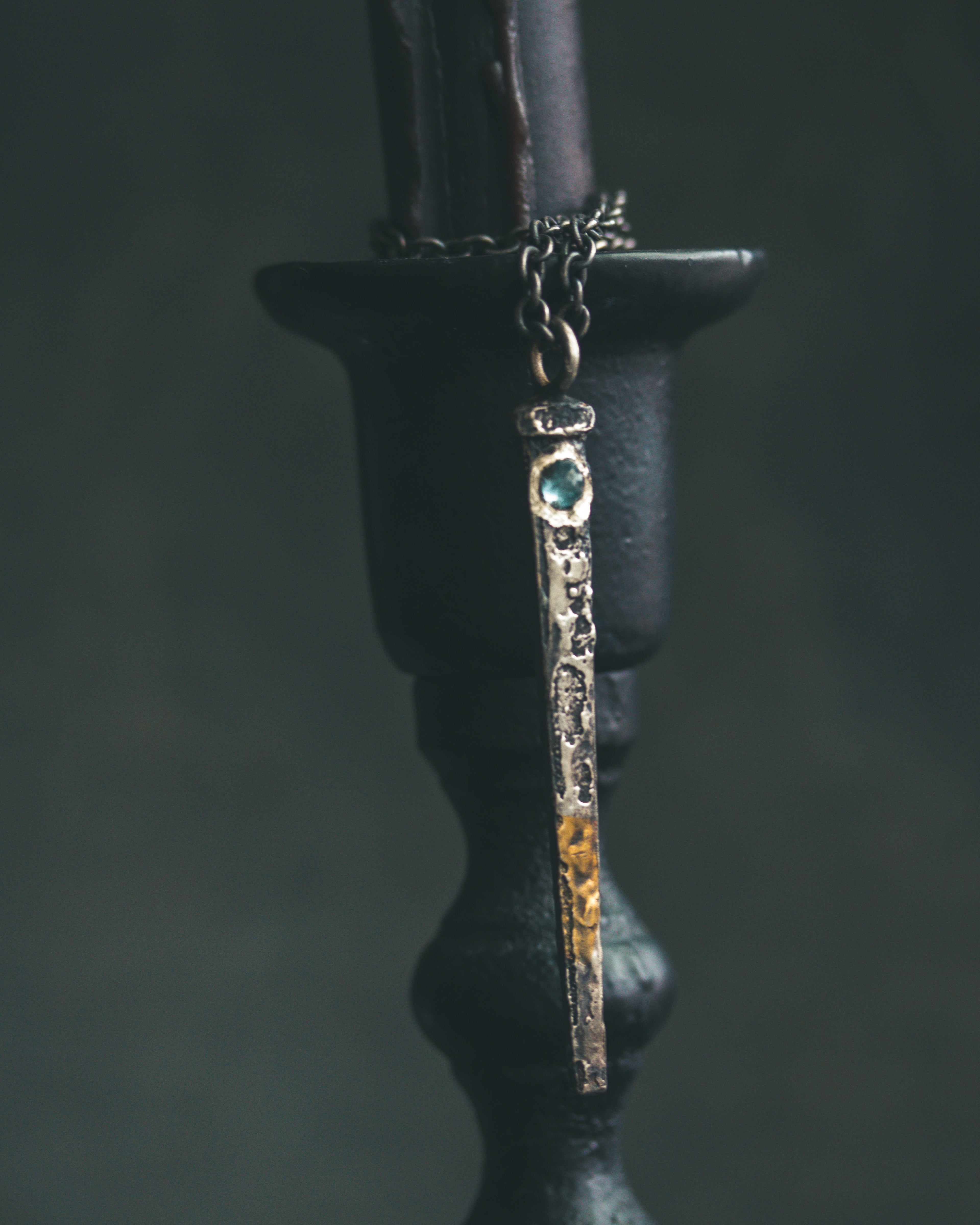 Coffin Nail Pendant with Rare Santa Maria Aquamarine – Sterling Silver & 23.5K Gold Talisman of Release, Protection & Oceanic Clarity