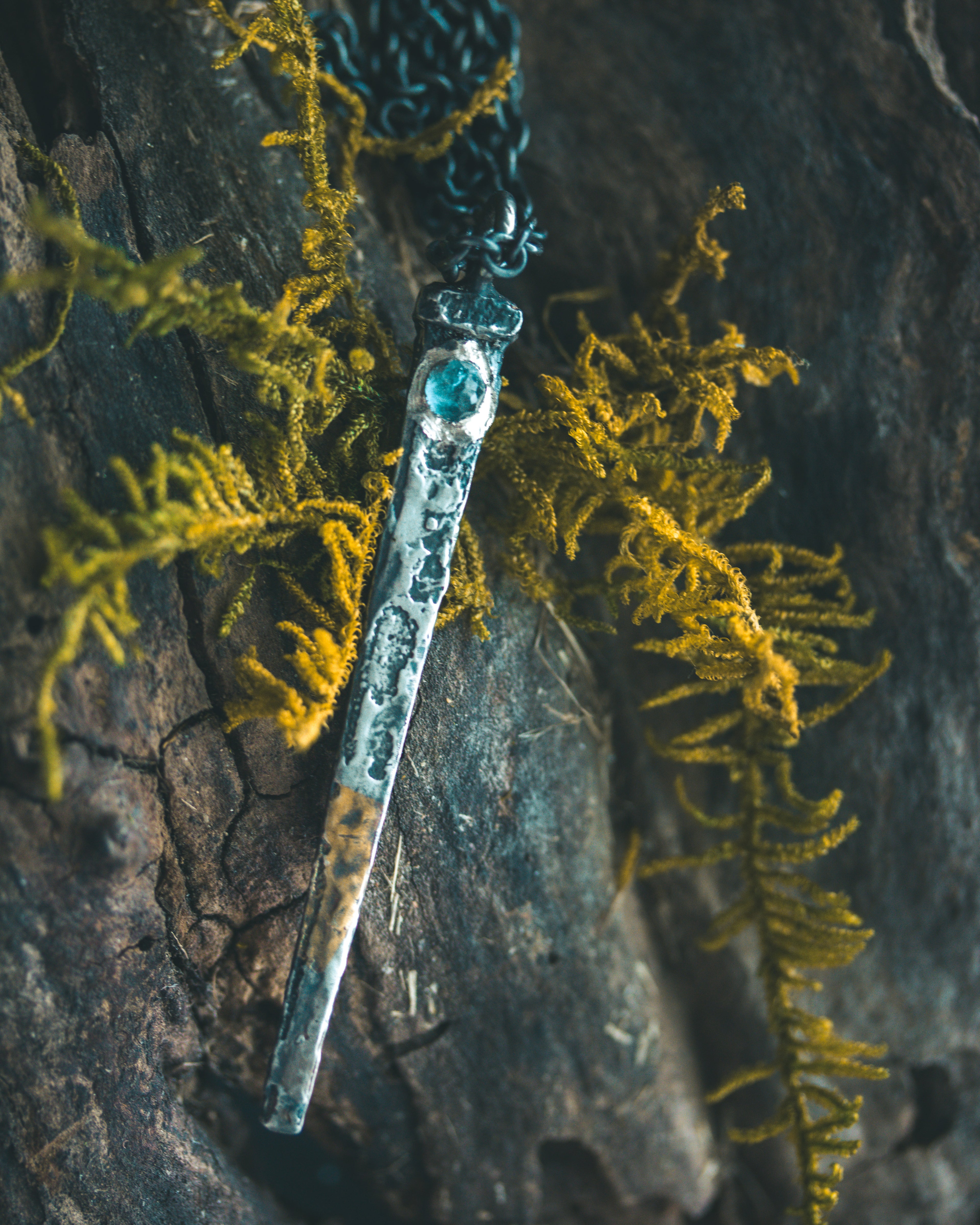 Coffin Nail Pendant with Rare Santa Maria Aquamarine – Sterling Silver & 23.5K Gold Talisman of Release, Protection & Oceanic Clarity