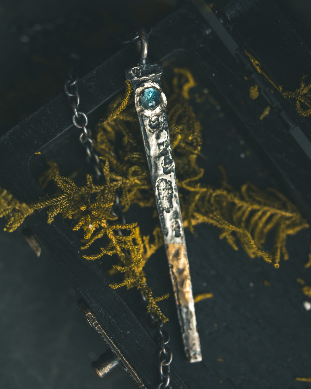 Coffin Nail Pendant with Rare Santa Maria Aquamarine – Sterling Silver & 23.5K Gold Talisman of Release, Protection & Oceanic Clarity