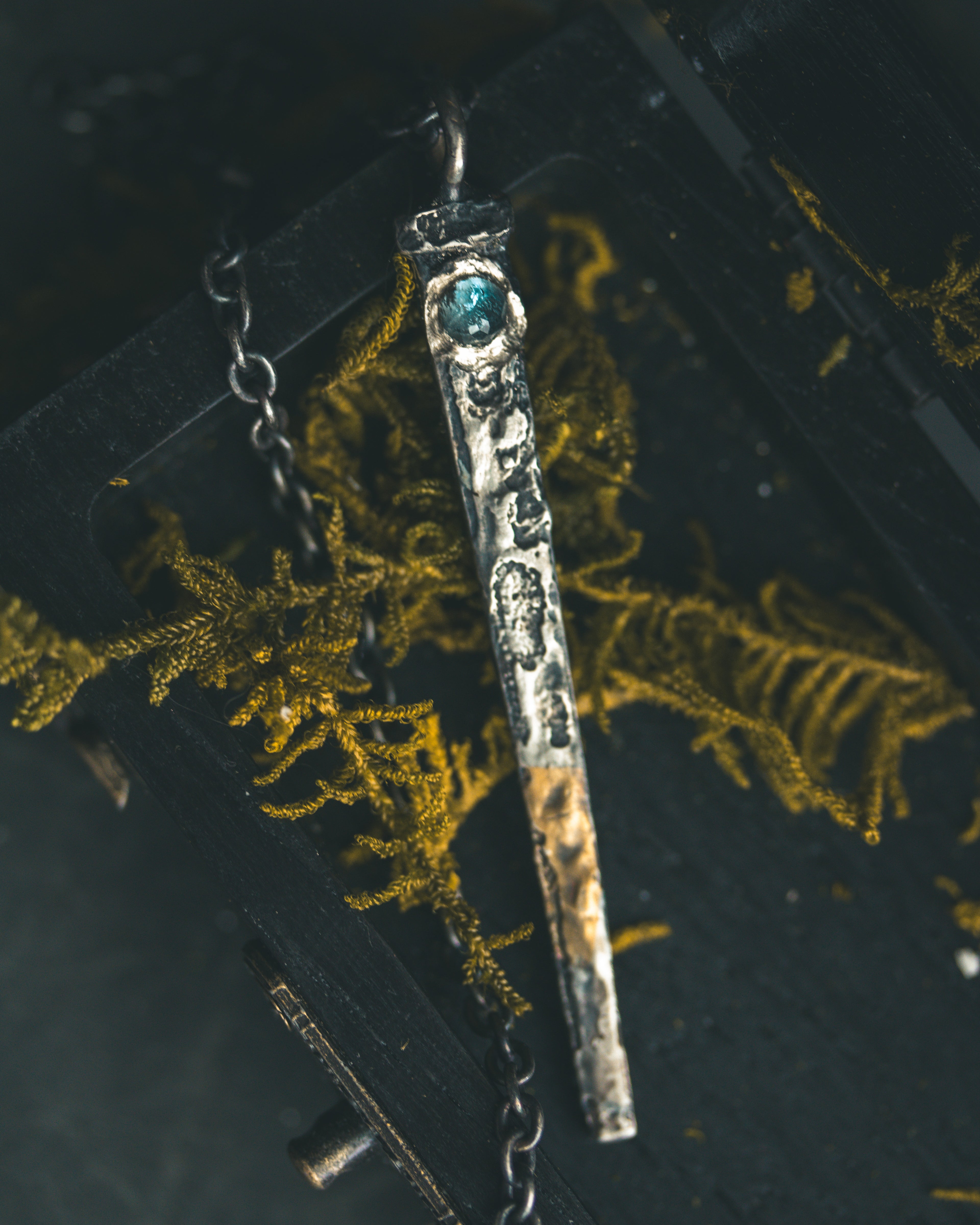 Coffin Nail Pendant with Rare Santa Maria Aquamarine – Sterling Silver & 23.5K Gold Talisman of Release, Protection & Oceanic Clarity