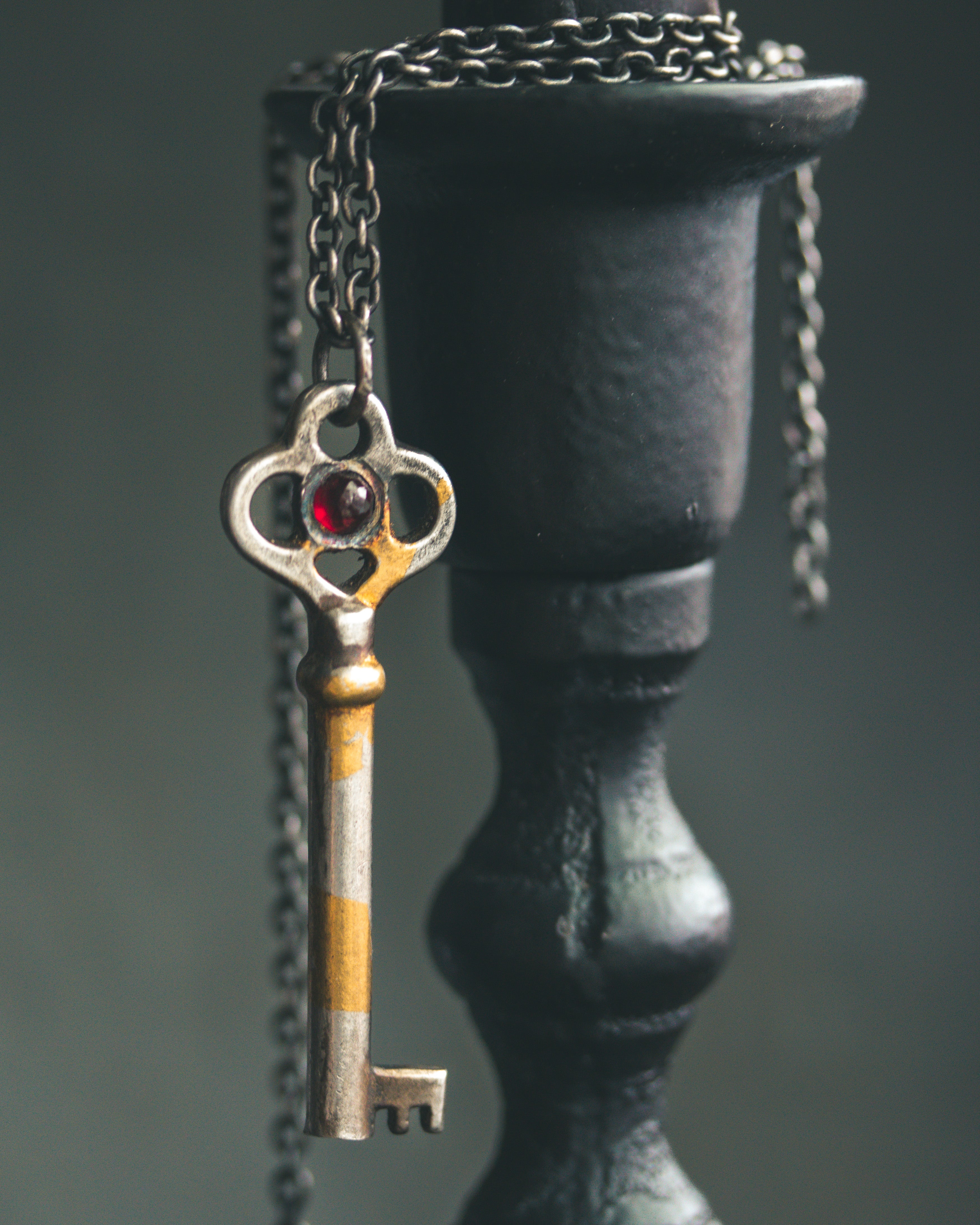 Hekate’s Crossroads Key with Almandine Garnet: A Symbol of Transformation, Passion, and the Power of Choice