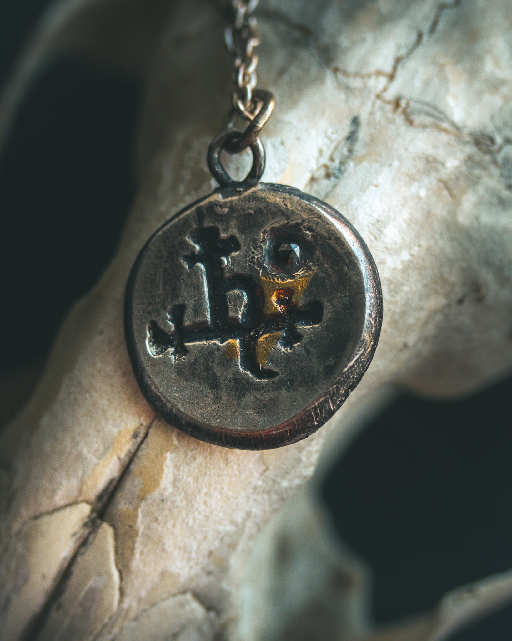 Lilith Symbol Charm — Sterling Silver & Black Diamond