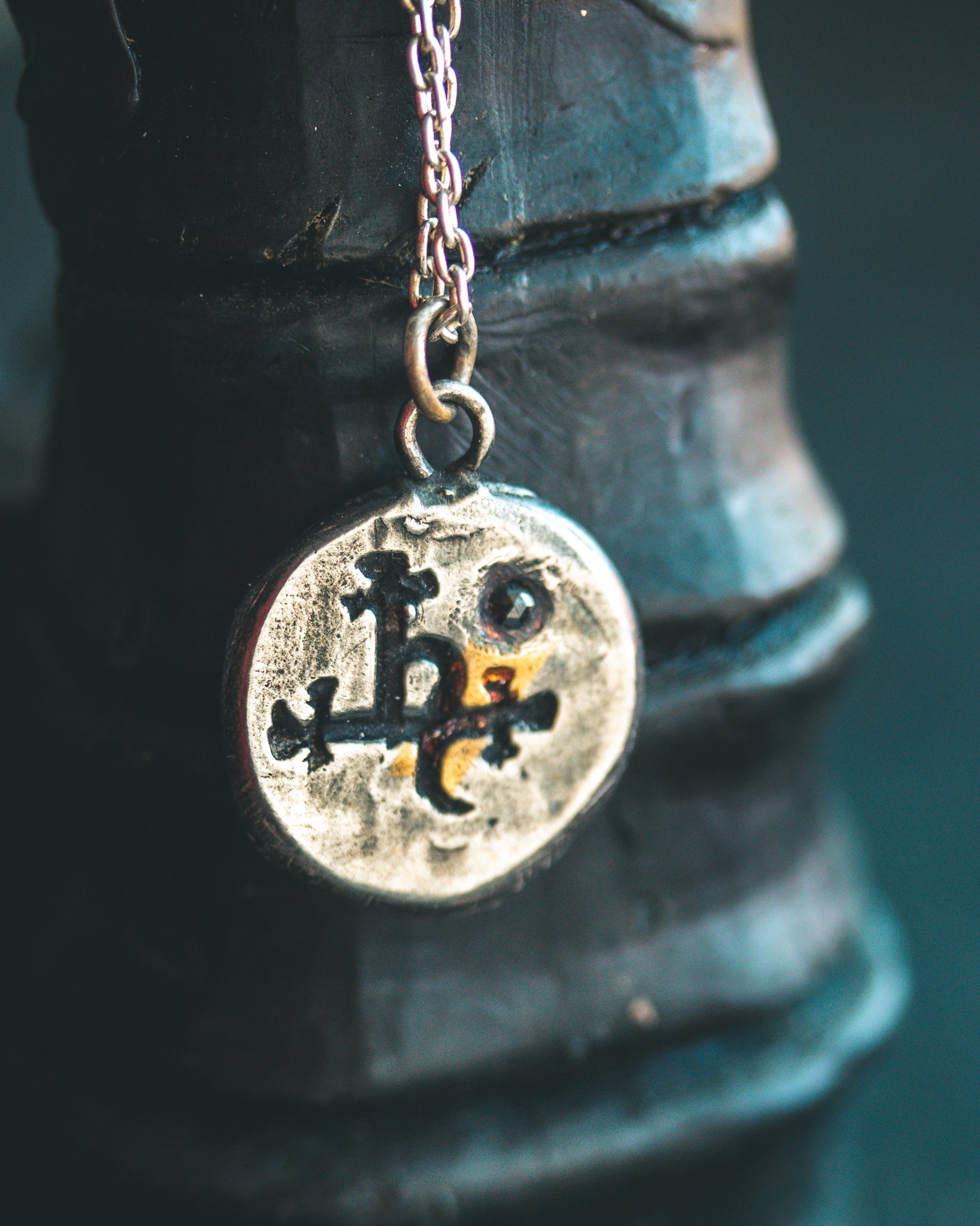 Lilith Symbol Charm — Sterling Silver & Black Diamond