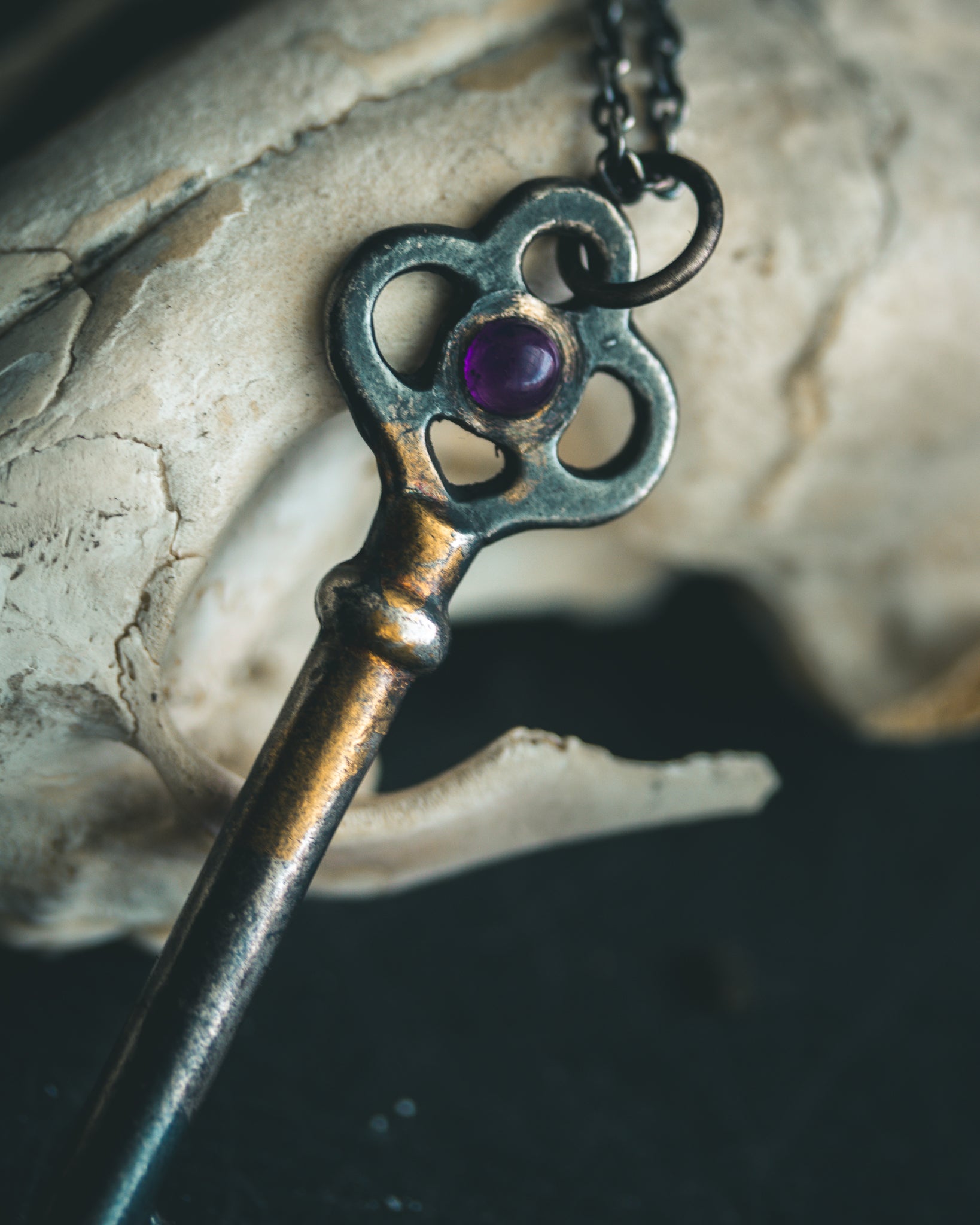 Hekate's Crossroads Key | African Amethyst Cabochon | Sterling Silver + 23.5K Gold | Hekate Wheel Pendant | Occult Talisman