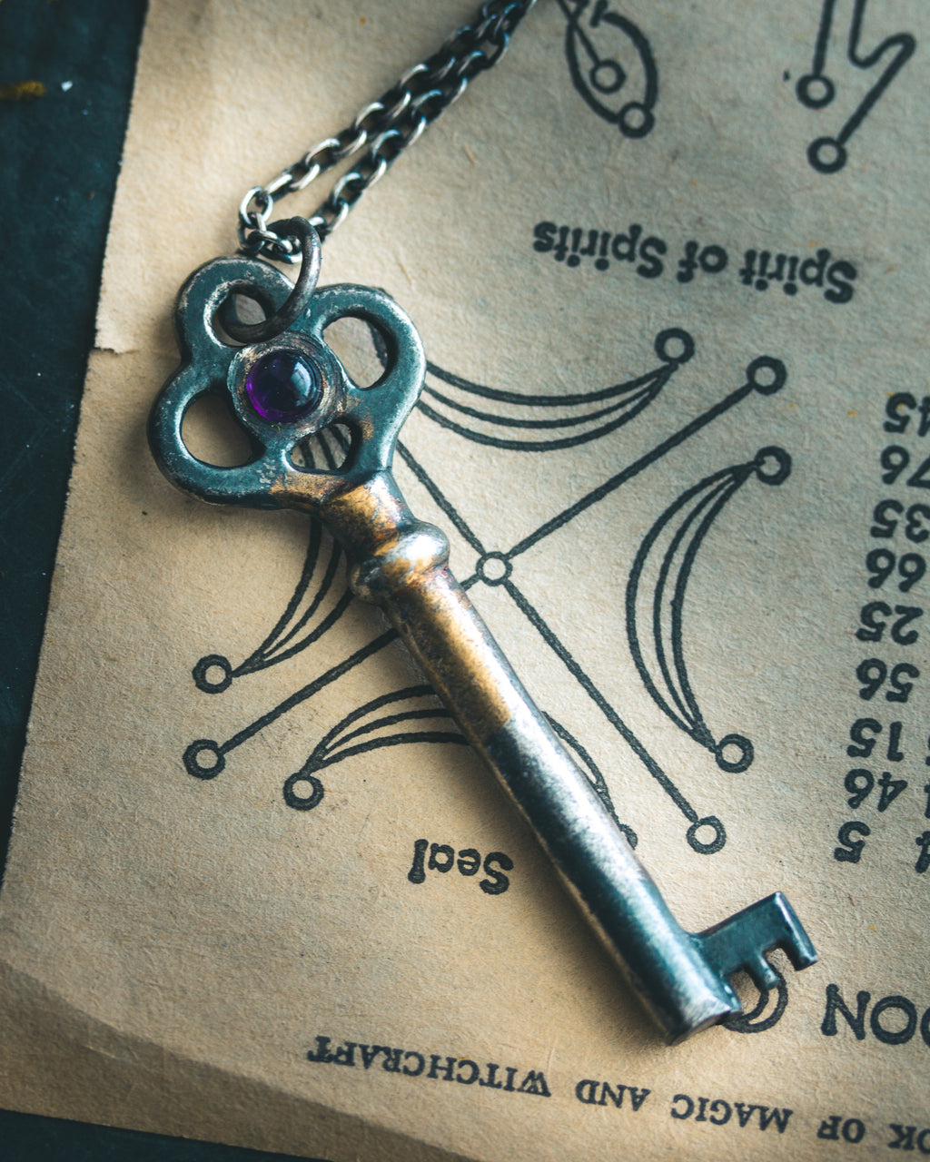 Hekate's Crossroads Key | African Amethyst Cabochon | Sterling Silver + 23.5K Gold | Hekate Wheel Pendant | Occult Talisman