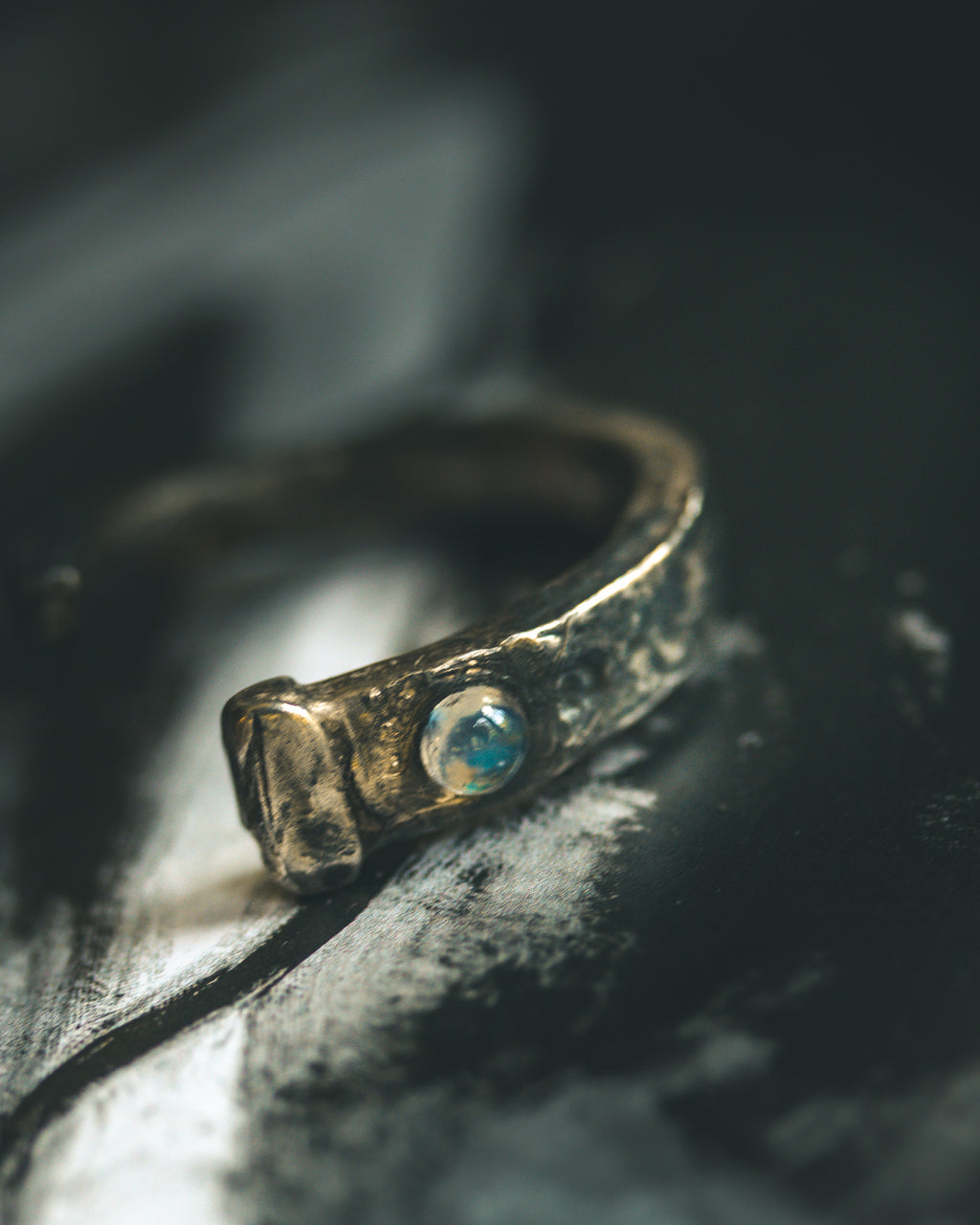 Coffin Nail Ring with Moonstone – Sterling Silver & 23.5K Gold | Talisman for Banishing, Intuition & Emotional Release