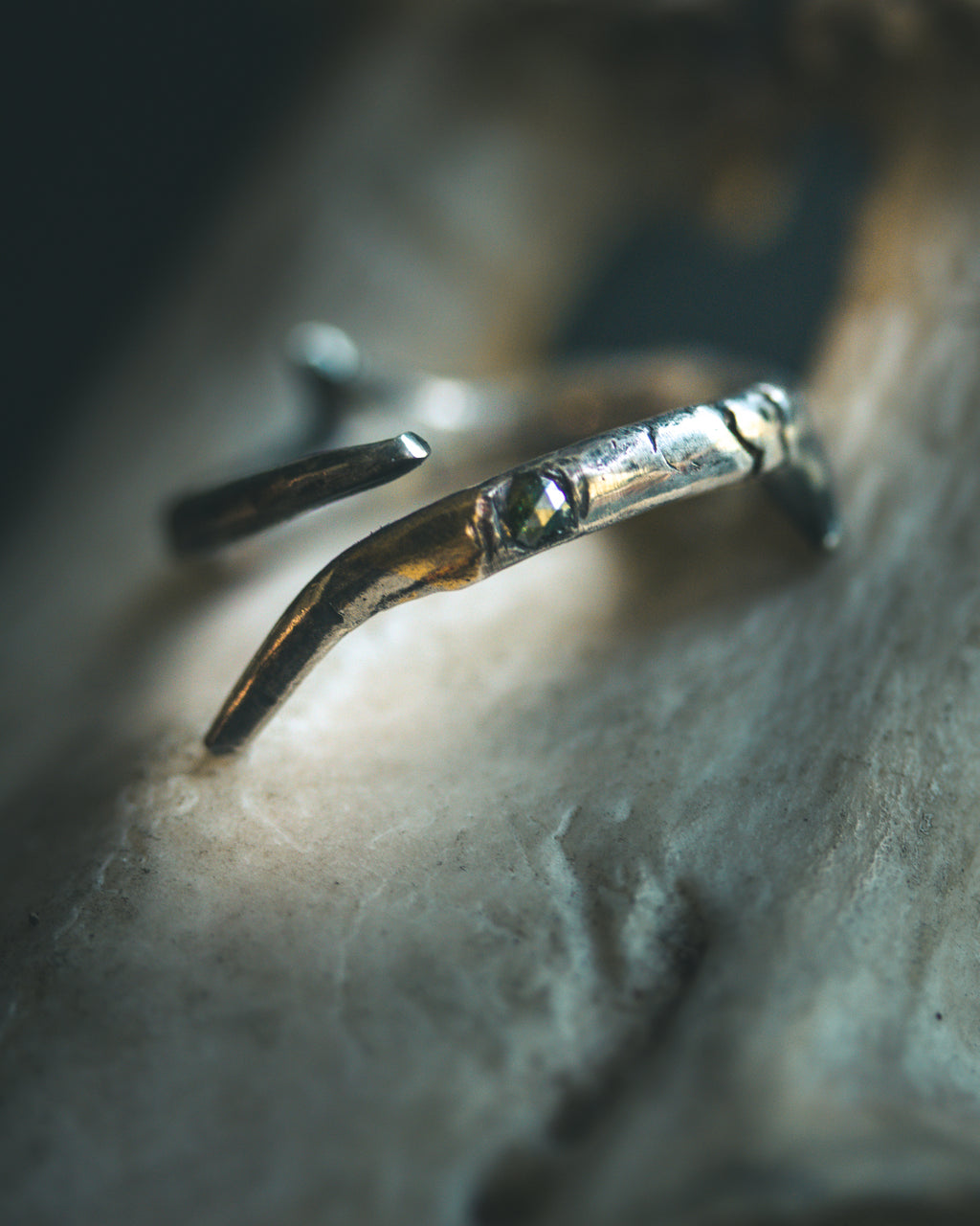 Thorn Ring with Green Rose-Cut Diamond