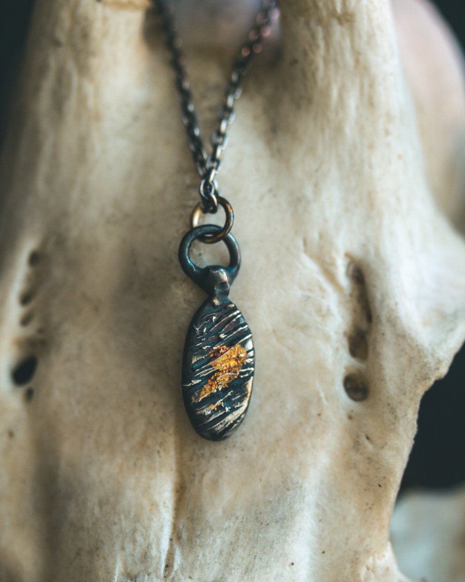 Ancient Echoes Collection: Timeless Amulet with Slashing Cut Mark Design – Handcrafted in Sterling Silver and 23.5K Gold - Machinations