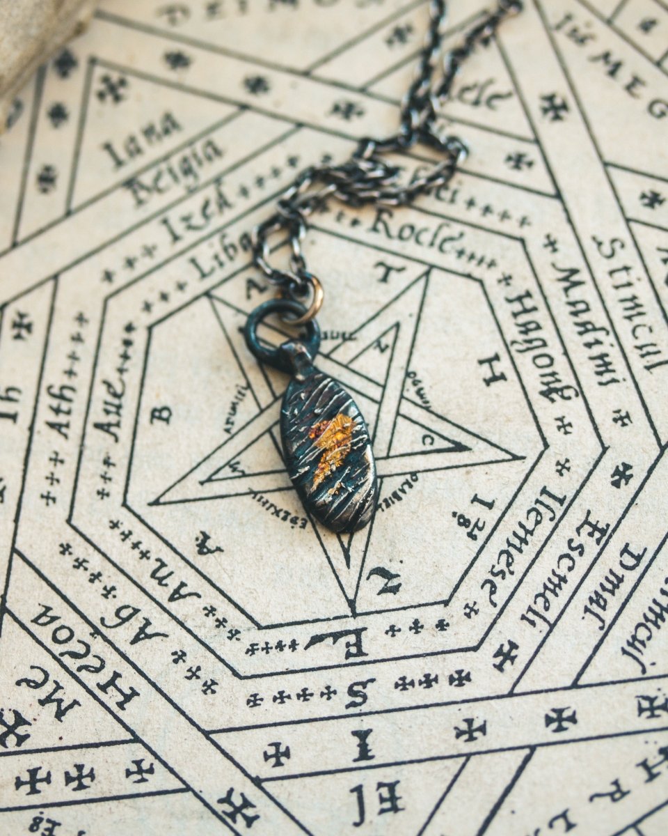 Ancient Echoes Collection: Timeless Amulet with Slashing Cut Mark Design – Handcrafted in Sterling Silver and 23.5K Gold - Machinations