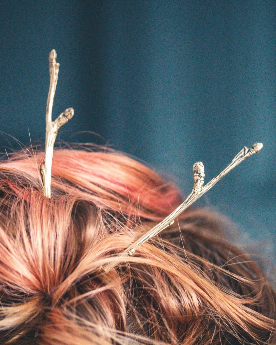Apple Blossom Hair Pins – White Brass | Cast from a Winter Branch in Vermont - Machinations