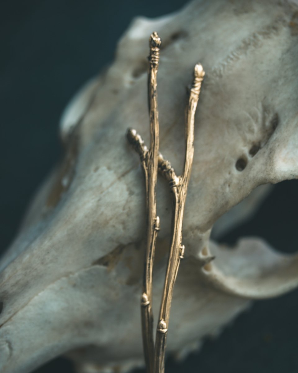 Apple Blossom Hair Pins – White Brass | Cast from a Winter Branch in Vermont - Machinations