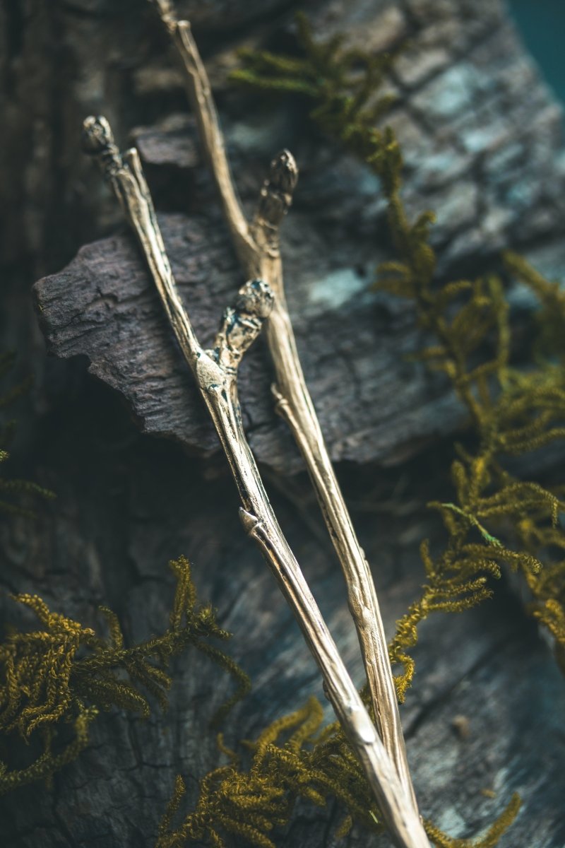 Apple Blossom Hair Pins – White Brass | Cast from a Winter Branch in Vermont - Machinations