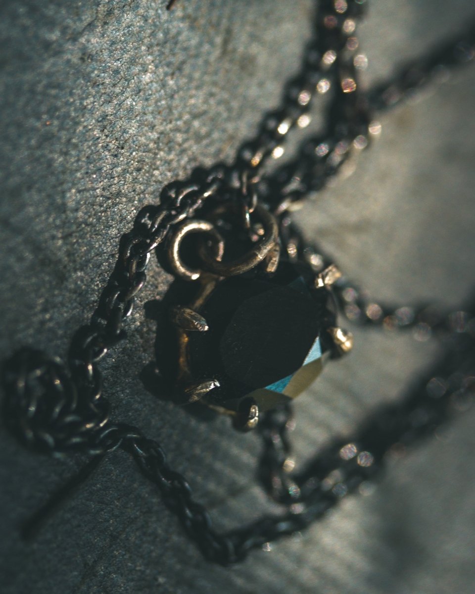 Black Spinel Pendant Necklace | 14K Gold & Blackened Silver | Meteoromance Collection | Gothic Necklace | Handmade NYC - Machinations