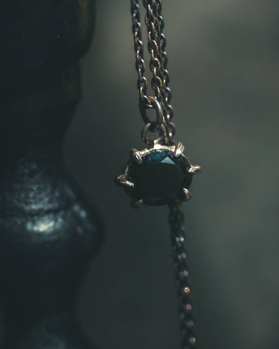 Black Spinel Pendant Necklace | 14K Gold & Blackened Silver | Meteoromance Collection | Gothic Necklace | Handmade NYC - Machinations