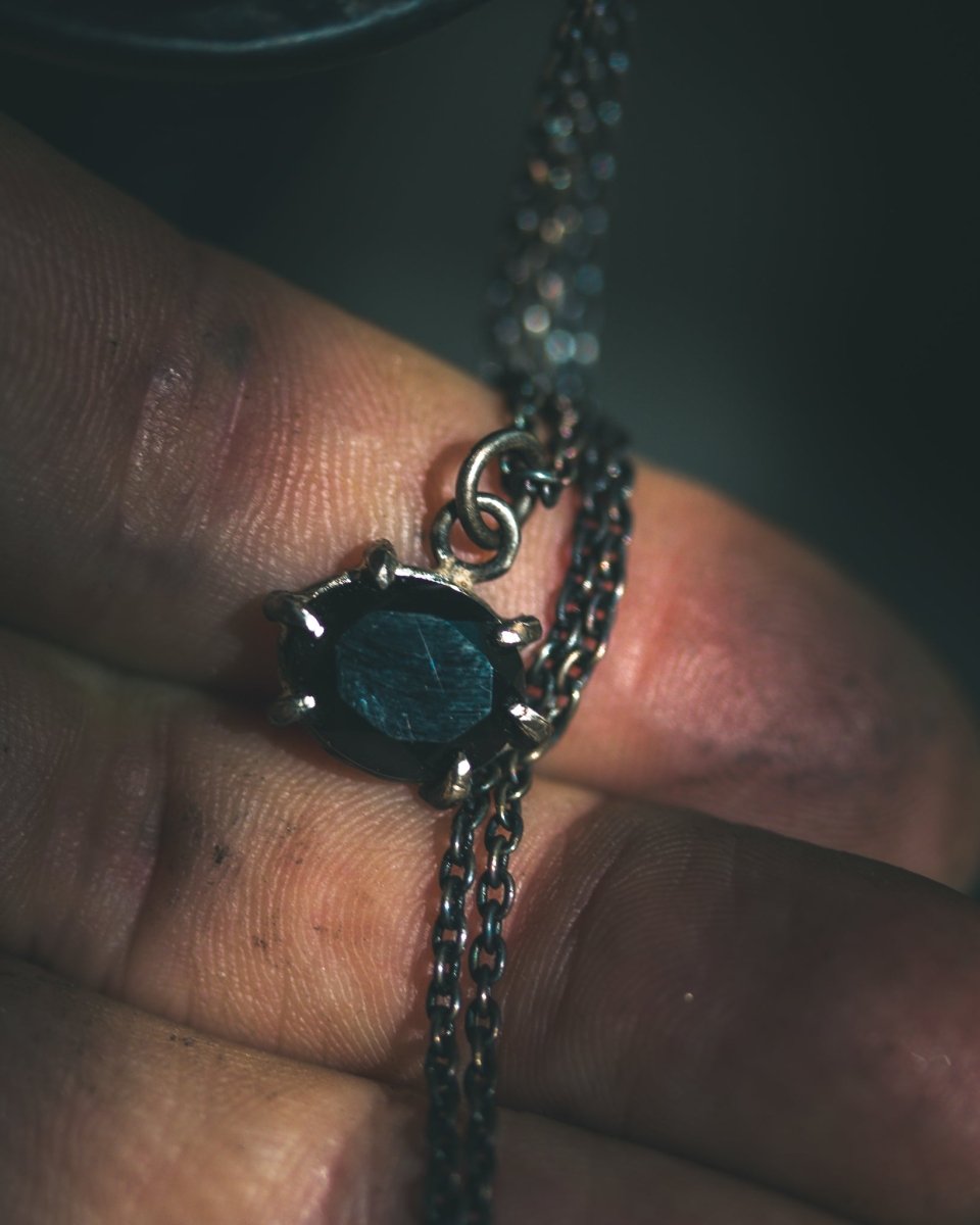 Black Spinel Pendant Necklace | 14K Gold & Blackened Silver | Meteoromance Collection | Gothic Necklace | Handmade NYC - Machinations