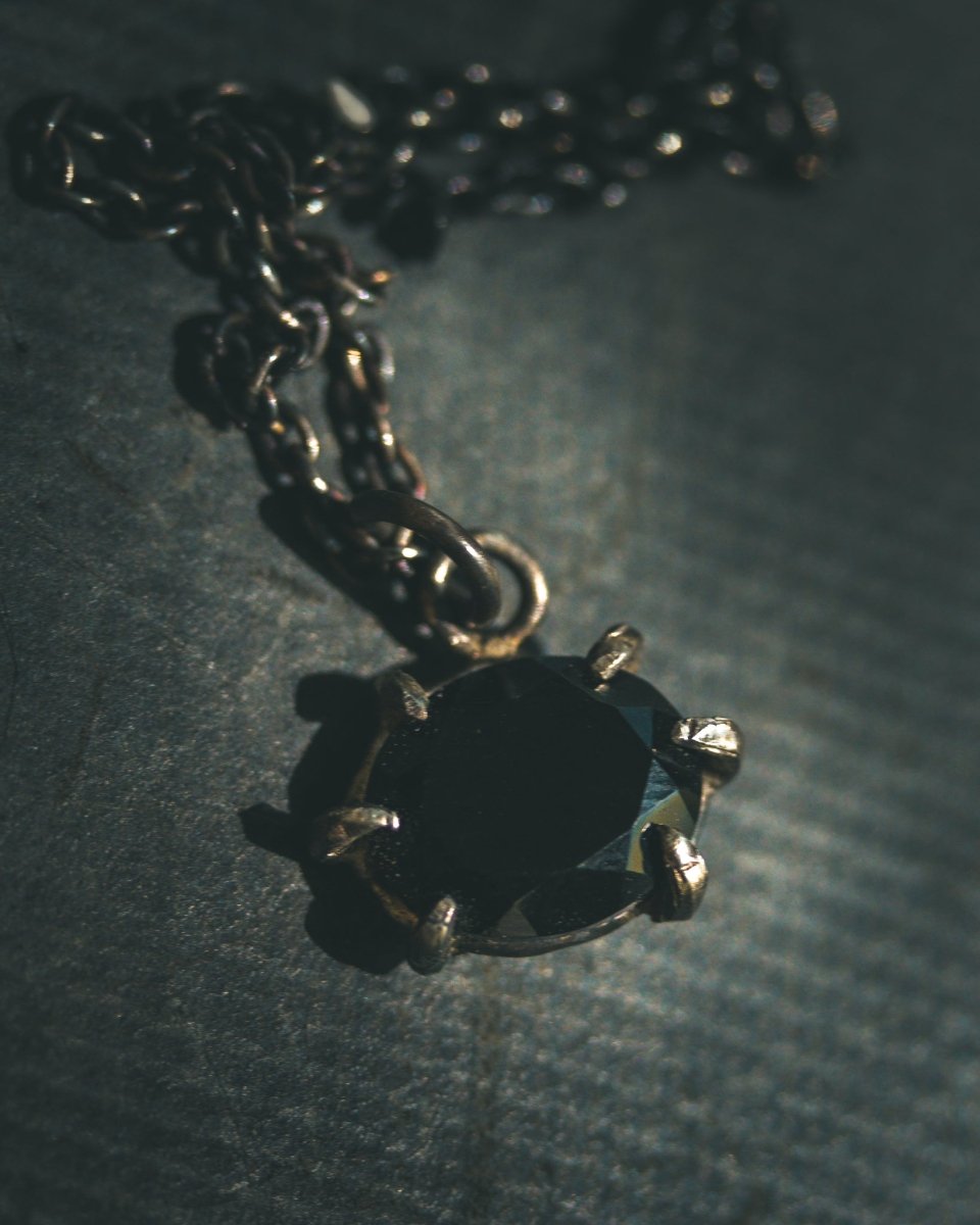 Black Spinel Pendant Necklace | 14K Gold & Blackened Silver | Meteoromance Collection | Gothic Necklace | Handmade NYC - Machinations