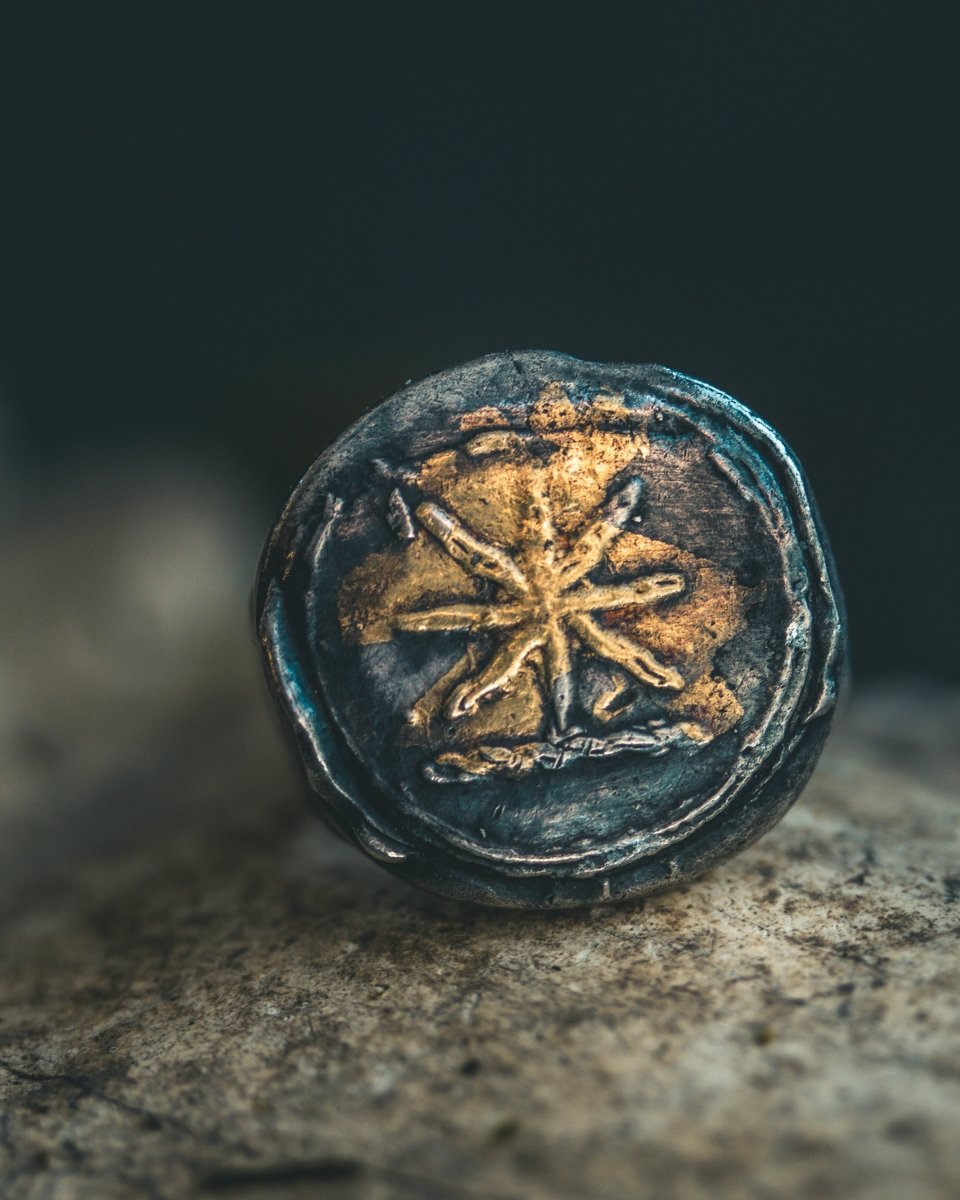 Blazing Star Signet Ring – Sterling Silver & 23K Gold | Talisman of Purity, Divine Guidance, and Self - Fulfillment - Machinations