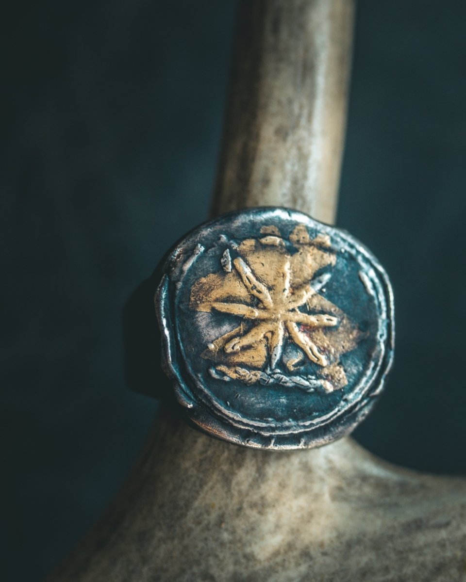 Blazing Star Signet Ring – Sterling Silver & 23K Gold | Talisman of Purity, Divine Guidance, and Self - Fulfillment - Machinations
