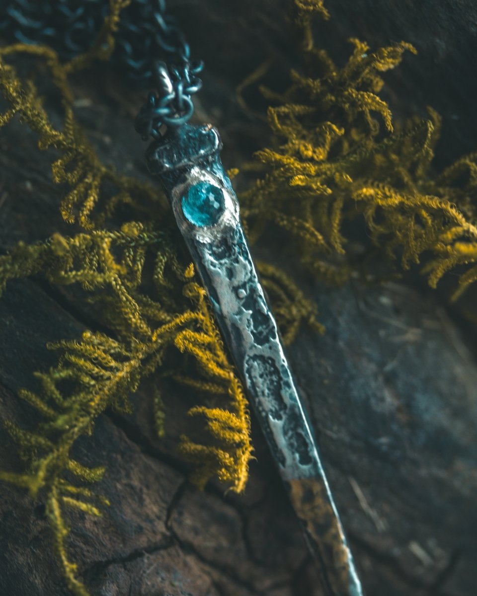 Coffin Nail Pendant with Rare Santa Maria Aquamarine – Sterling Silver & 23.5K Gold Talisman of Release, Protection & Oceanic Clarity - Machinations