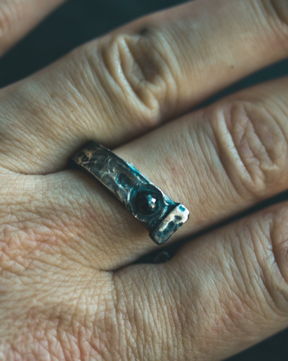 Coffin Nail Ring with Black Spinel – Sterling Silver & 23.5K Gold | Talisman of Banishing, Protection & Inner Power - Machinations