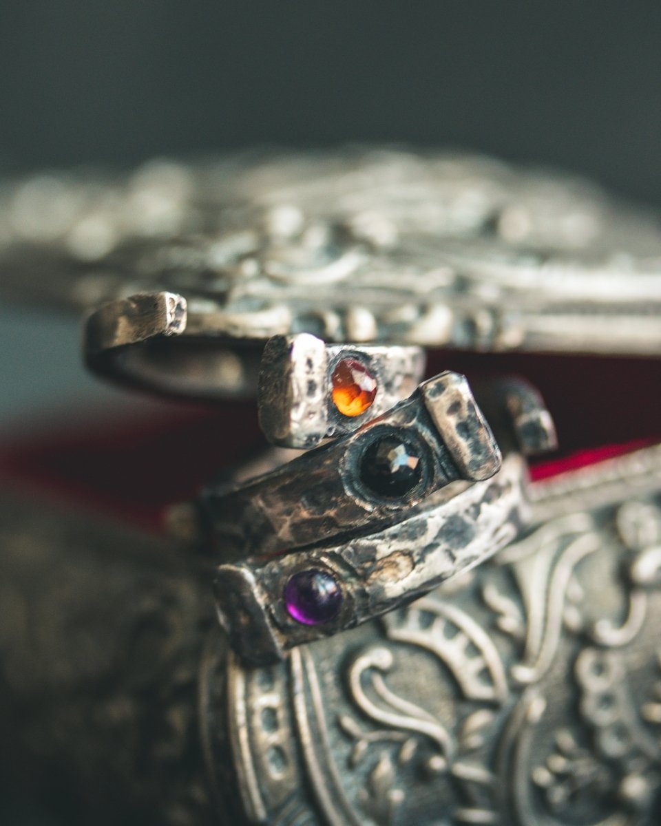 Coffin Nail Ring with Hessonite Garnet – Sterling Silver & 23.5K Gold | Talisman of Banishment, Clarity & Sacred Fire - Machinations