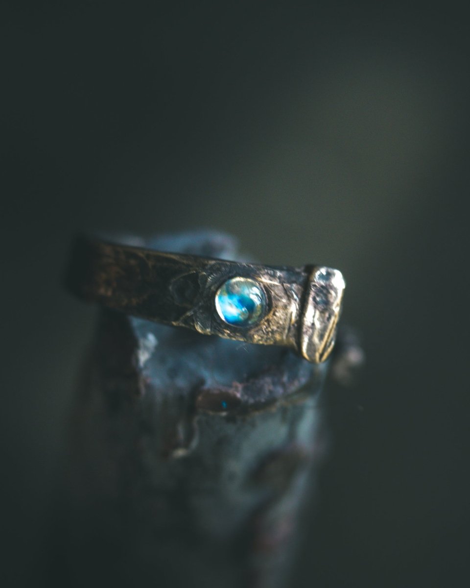 Coffin Nail Ring with Moonstone – Sterling Silver & 23.5K Gold | Talisman for Banishing, Intuition & Emotional Release - Machinations