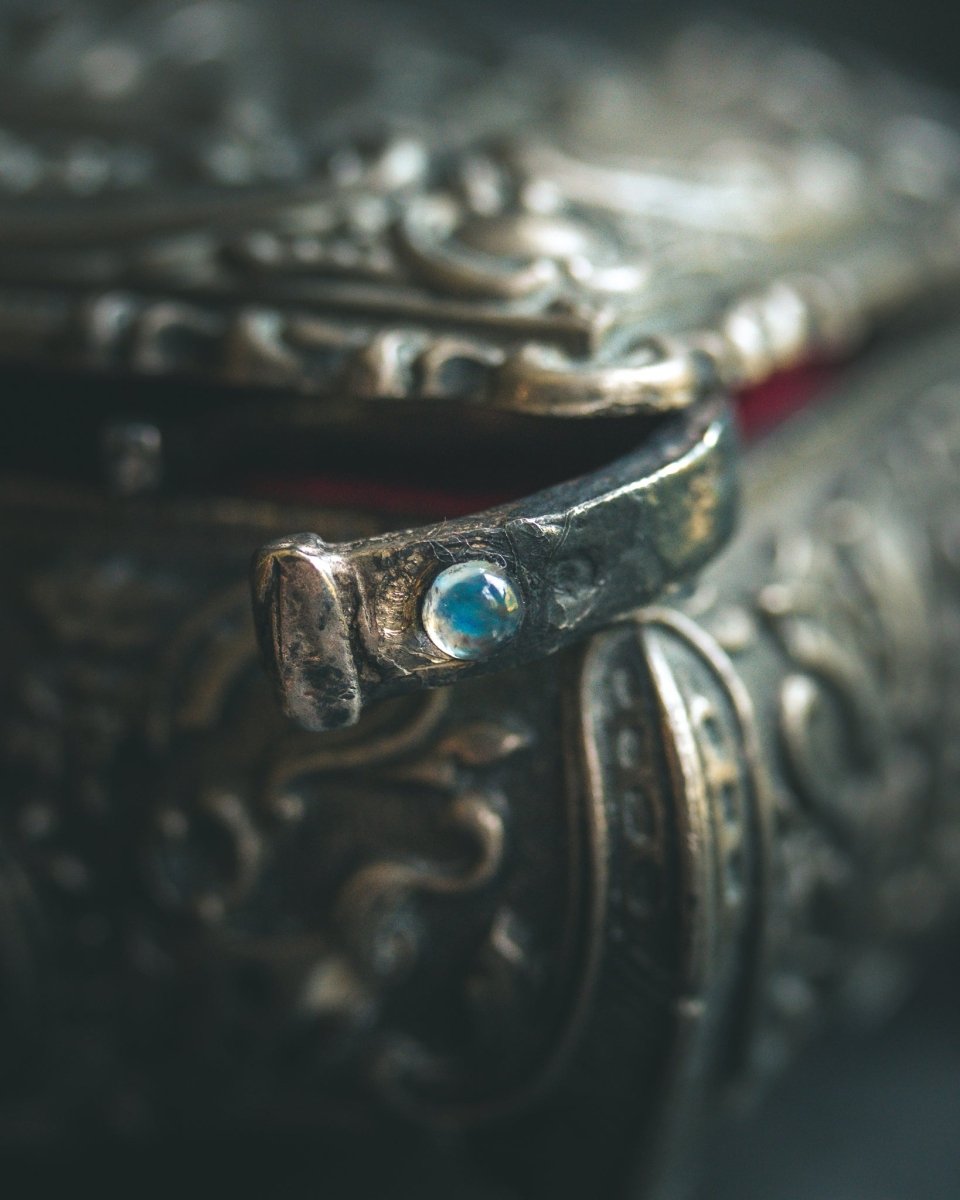 Coffin Nail Ring with Moonstone – Sterling Silver & 23.5K Gold | Talisman for Banishing, Intuition & Emotional Release - Machinations