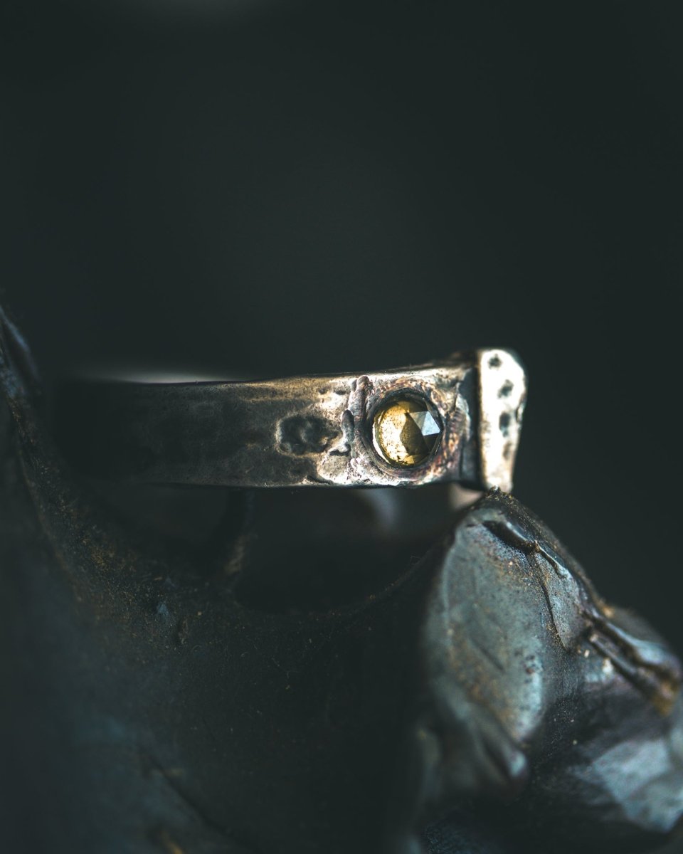 Coffin Nail Ring with Peridot – Sterling Silver and 23.5K Gold | Talisman of Banishment, Renewal & Sacred Fire - Machinations