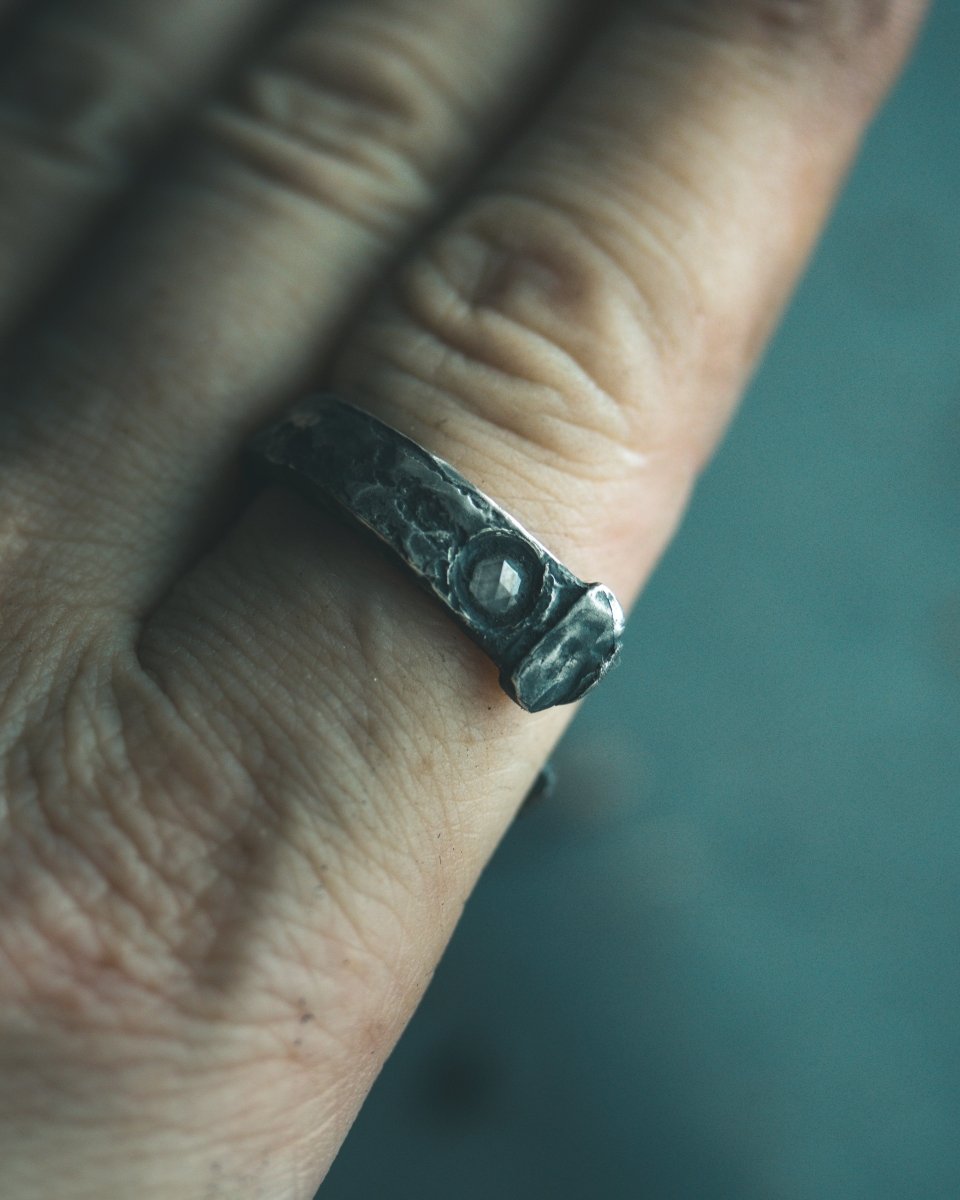 Coffin Nail Ring with White Ice Diamond – Sterling Silver & 23.5K Gold | Ritual Talisman of Endings, Clarity, and Sacred Protection - Machinations