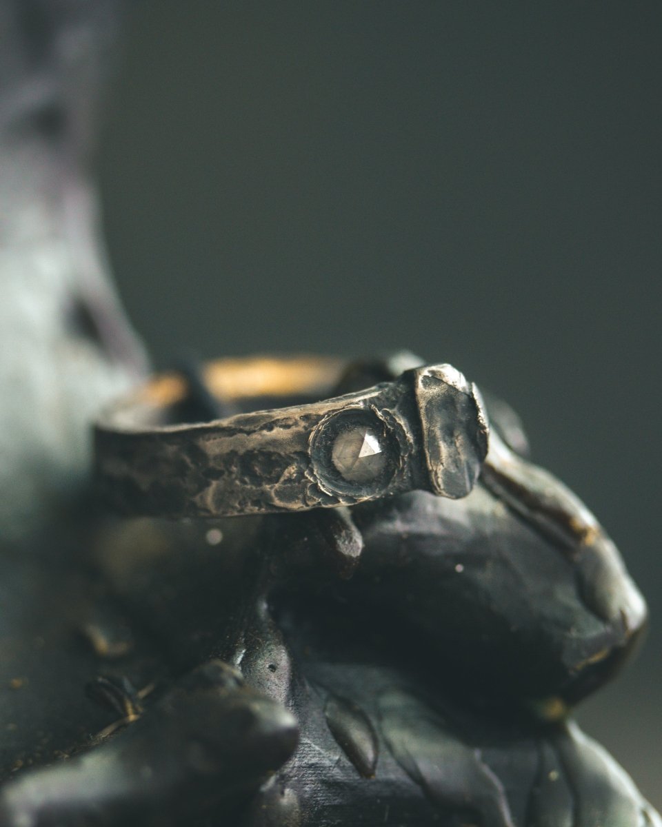 Coffin Nail Ring with White Ice Diamond – Sterling Silver & 23.5K Gold | Ritual Talisman of Endings, Clarity, and Sacred Protection - Machinations