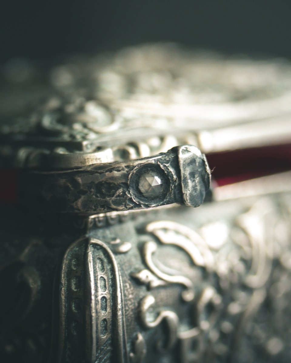 Coffin Nail Ring with White Ice Diamond – Sterling Silver & 23.5K Gold | Ritual Talisman of Endings, Clarity, and Sacred Protection - Machinations