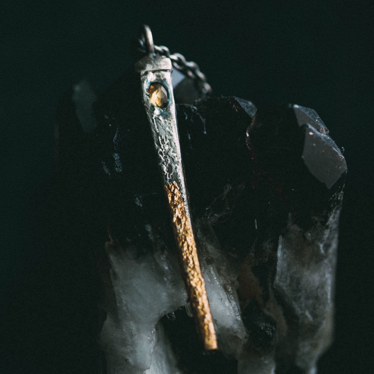 Coffin Nails for Banishing Rituals and Curse Removal with Citrine | Handcrafted Sterling Silver and 23.5K Gold - Machinations