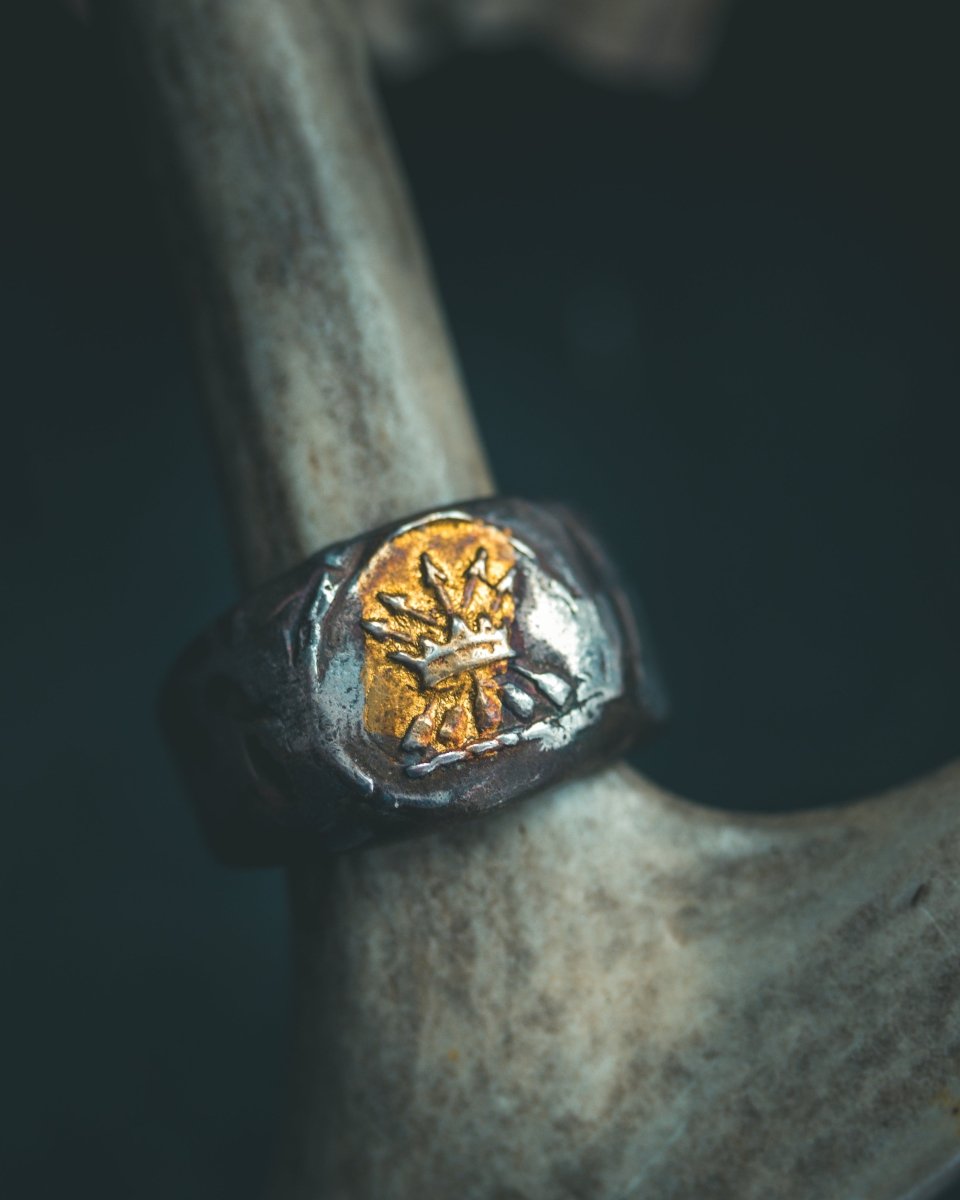 Crown & Arrows Signet Ring | Sterling Silver with 23K Gold | Symbol of Sovereign Power, Strategic Courage & Divine Purpose - Machinations