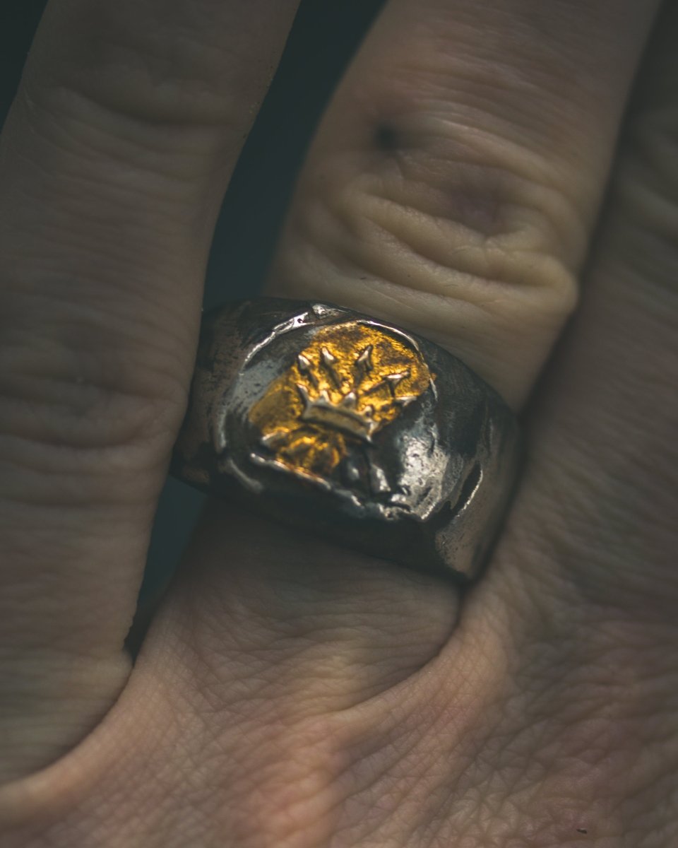 Crown & Arrows Signet Ring | Sterling Silver with 23K Gold | Symbol of Sovereign Power, Strategic Courage & Divine Purpose - Machinations