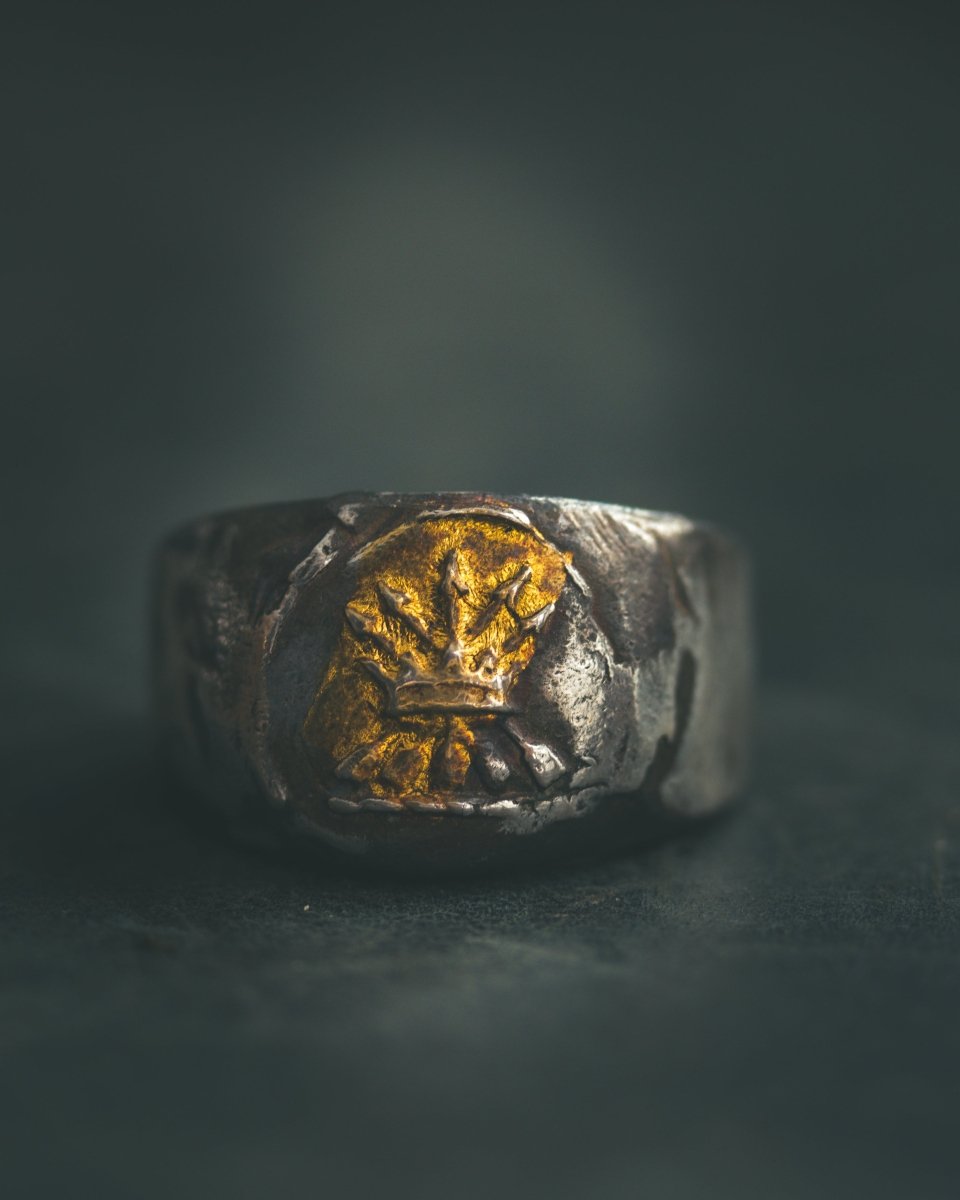 Crown & Arrows Signet Ring | Sterling Silver with 23K Gold | Symbol of Sovereign Power, Strategic Courage & Divine Purpose - Machinations