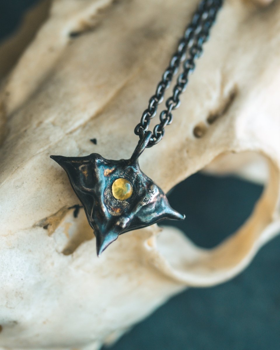 Devil Pods Charm with Cabochon Peridot – Sterling Silver & 23.5K Gold | Talisman for Protection & Transformation - Machinations