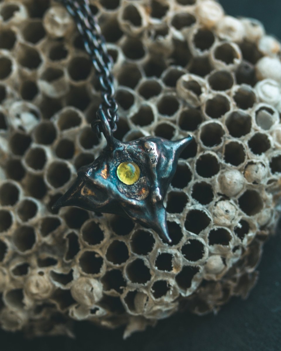 Devil Pods Charm with Cabochon Peridot – Sterling Silver & 23.5K Gold | Talisman for Protection & Transformation - Machinations