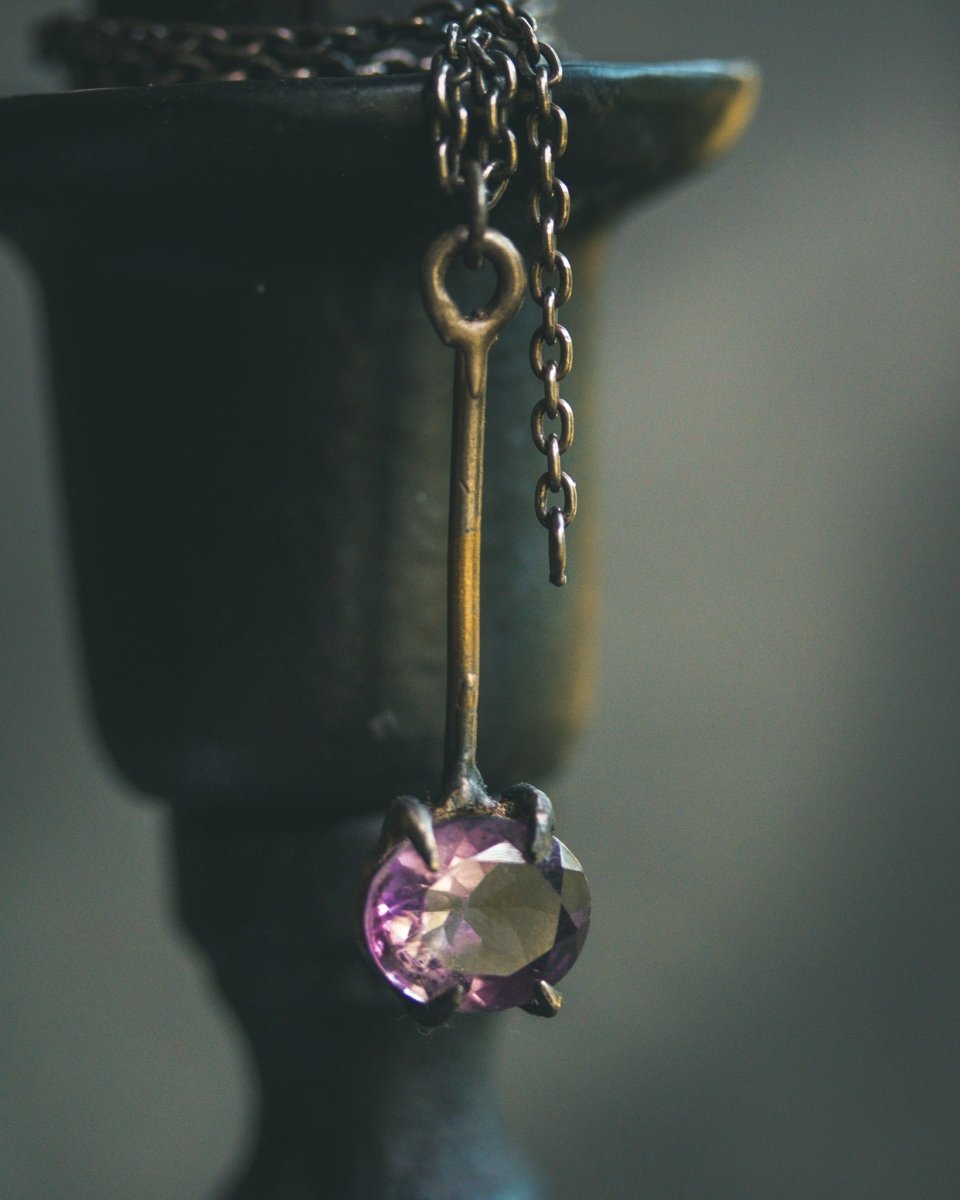 Divination Pendulum Necklace | Purple Amethyst | Sterling Silver Spiritual Charm | Talisman for Meditation & Ritual | Meteromance - Machinations