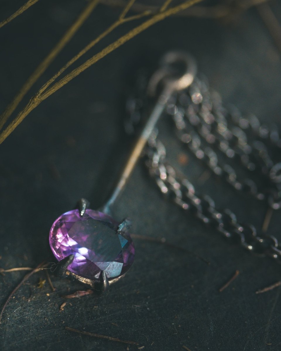 Divination Pendulum Necklace | Purple Amethyst | Sterling Silver Spiritual Charm | Talisman for Meditation & Ritual | Meteromance - Machinations