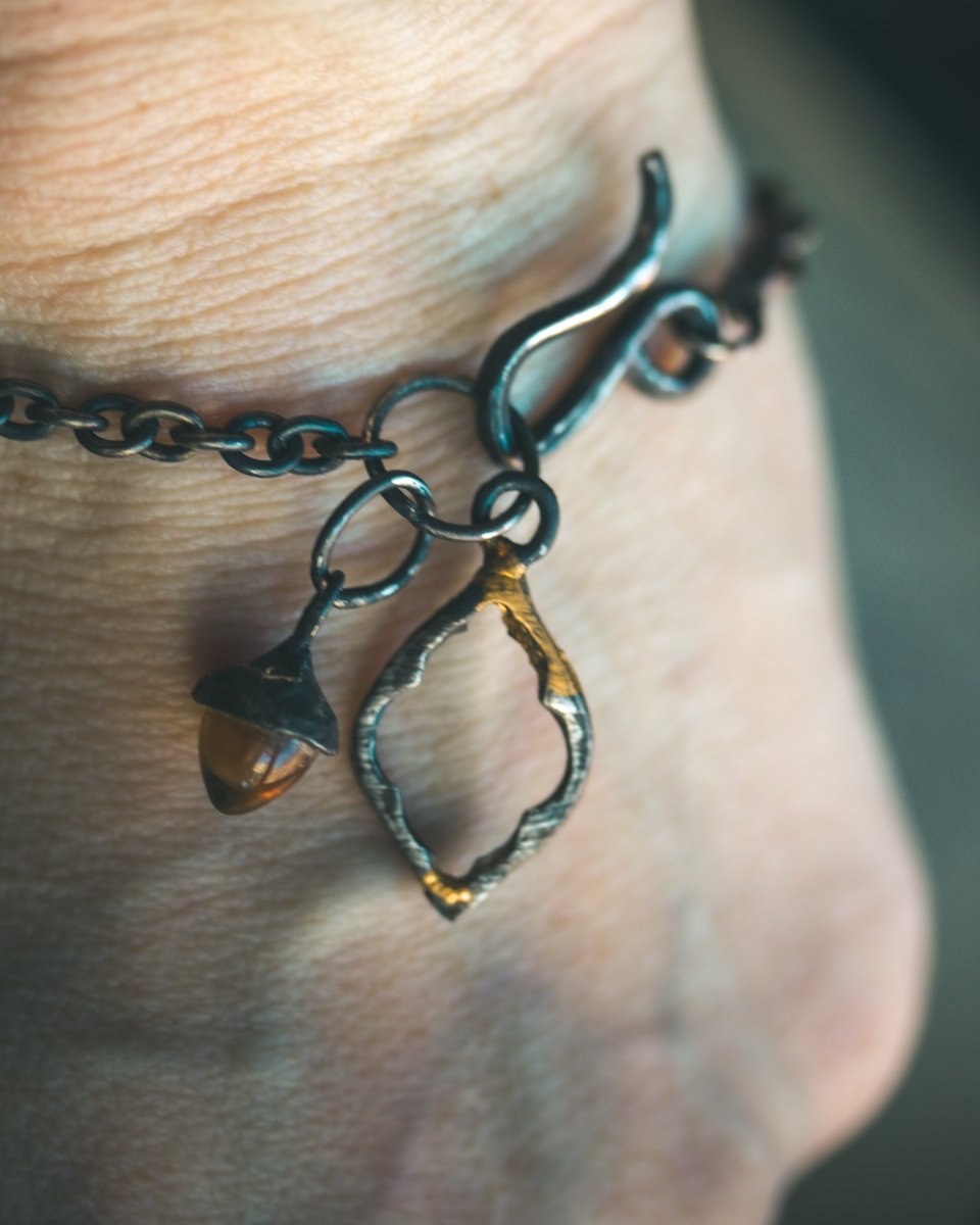 Divine Ruin Collection - Cathedral Fragment Bracelet with Citrine | Sterling Silver & 23.5K Gold | 7 - Inch Sacred Relic Chain - Machinations