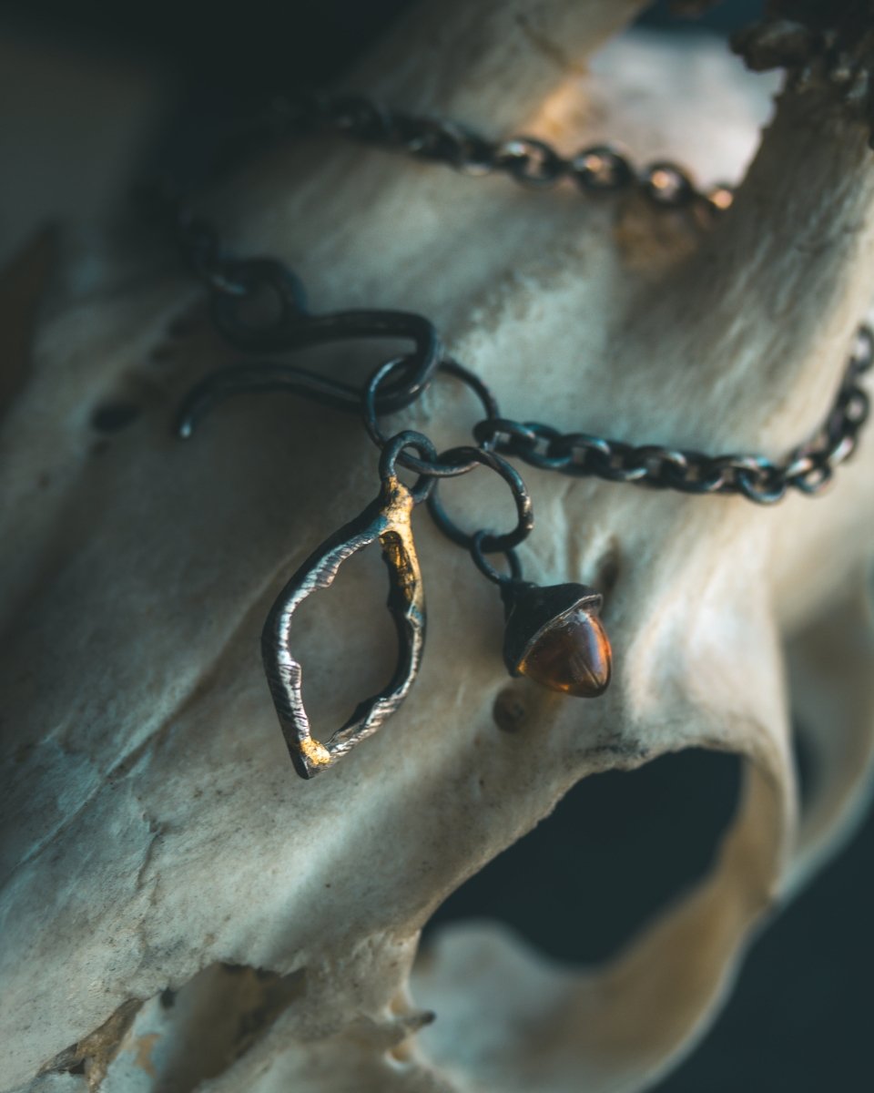 Divine Ruin Collection - Cathedral Fragment Bracelet with Citrine | Sterling Silver & 23.5K Gold | 7 - Inch Sacred Relic Chain - Machinations