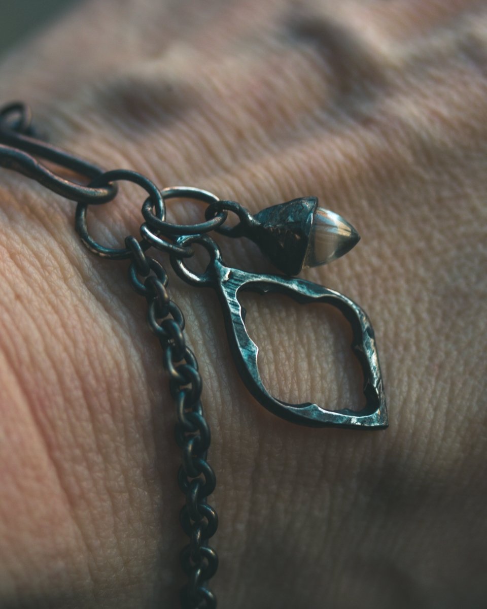 Divine Ruin Collection - Cathedral Fragment Bracelet with Rock Crystal | Sterling Silver & 23.5K Gold | 7 - Inch Sacred Relic Chain - Machinations