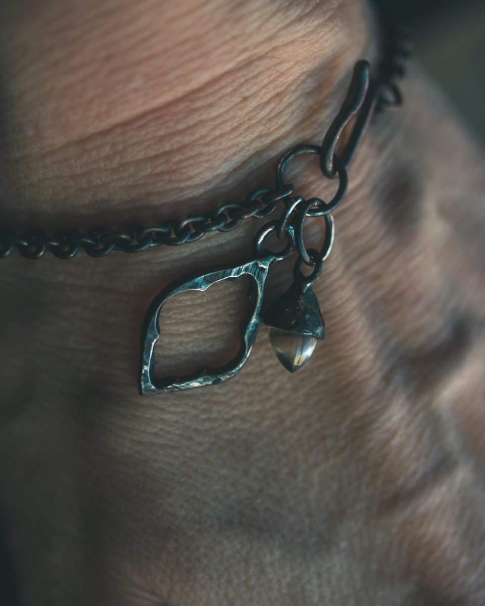 Divine Ruin Collection - Cathedral Fragment Bracelet with Rock Crystal | Sterling Silver & 23.5K Gold | 7 - Inch Sacred Relic Chain - Machinations