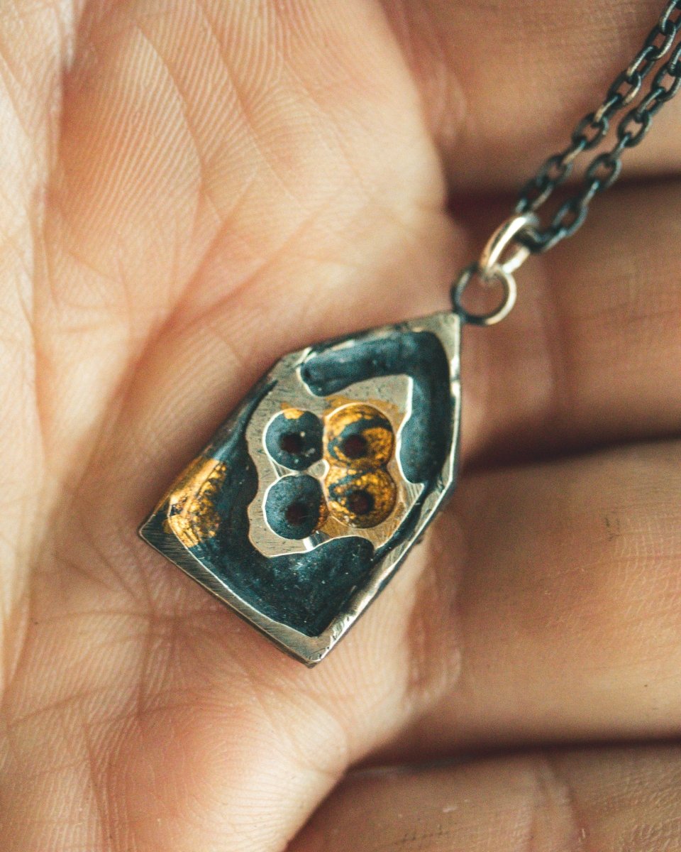 Divine Ruin Collection - Cathedral Fragment Pendant | Sterling Silver & 23.5K Gold | Hand - Carved Relic of Memory, Mystery & Sacred Decay - Machinations